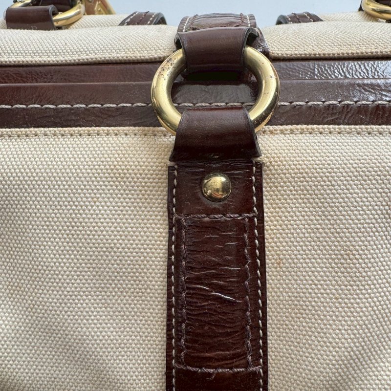 COACH 米白帆布拚咖色肩背包-14