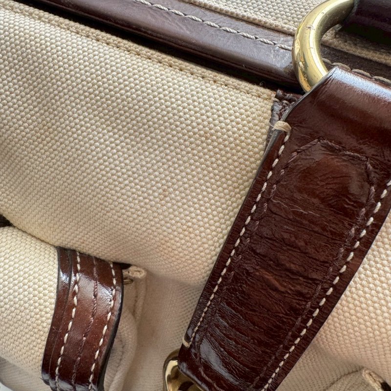 COACH 米白帆布拚咖色肩背包-15