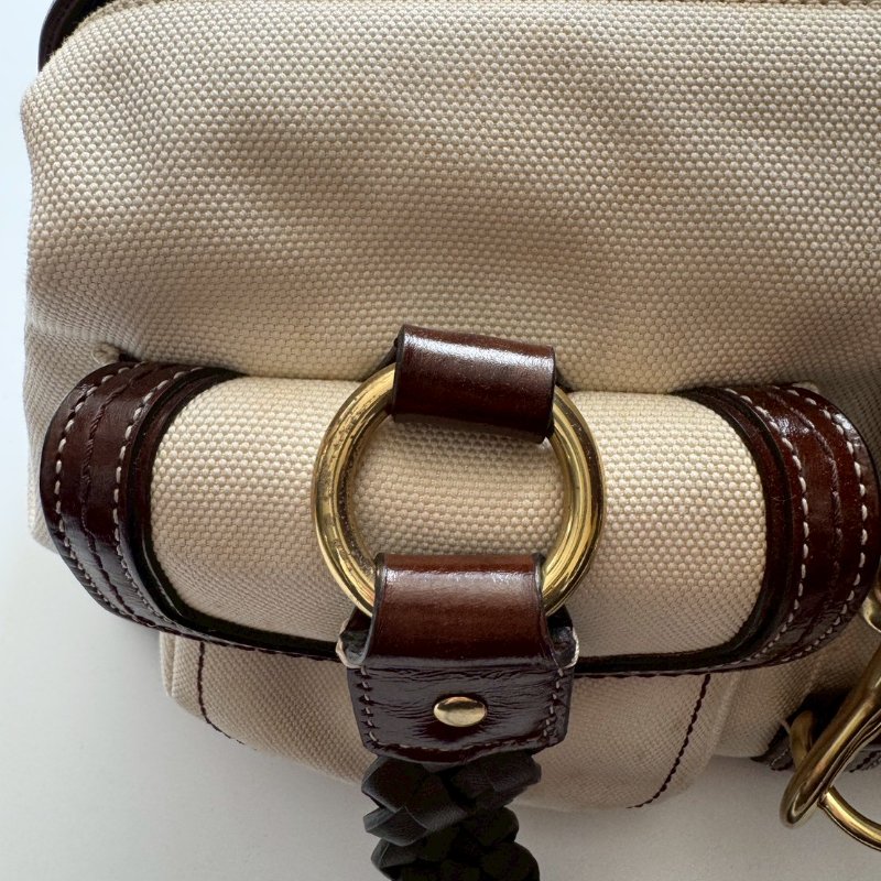 COACH 米白帆布拚咖色肩背包-17