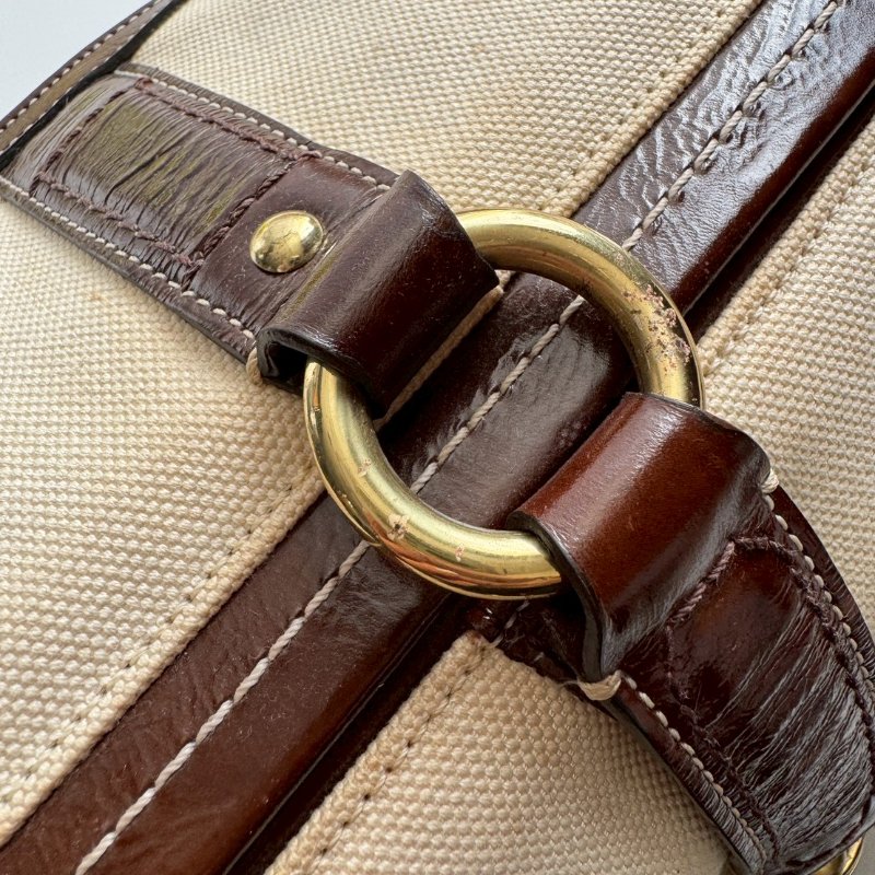 COACH 米白帆布拚咖色肩背包-21