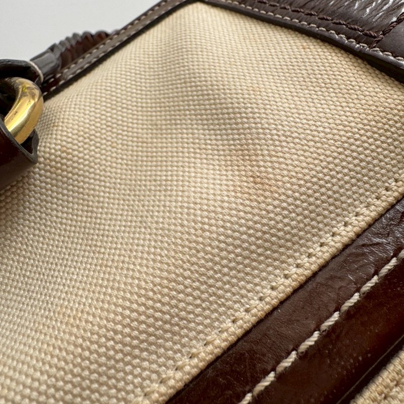 COACH 米白帆布拚咖色肩背包-22