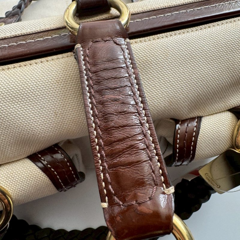 COACH 米白帆布拚咖色肩背包-25