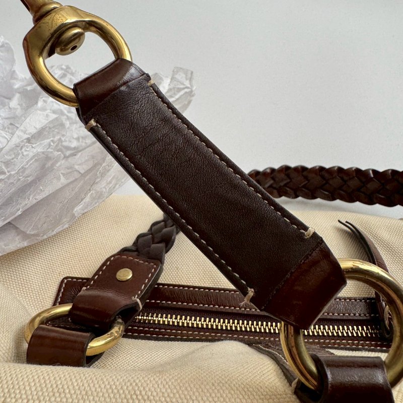 COACH 米白帆布拚咖色肩背包-26