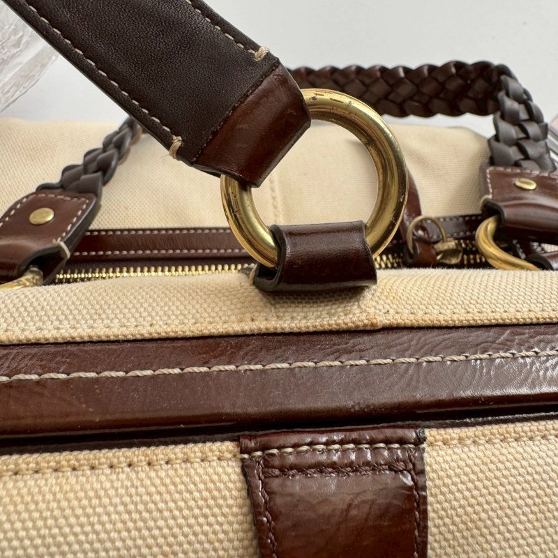 COACH 米白帆布拚咖色肩背包-27