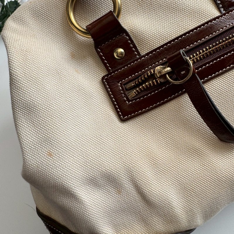 COACH 米白帆布拚咖色肩背包-28