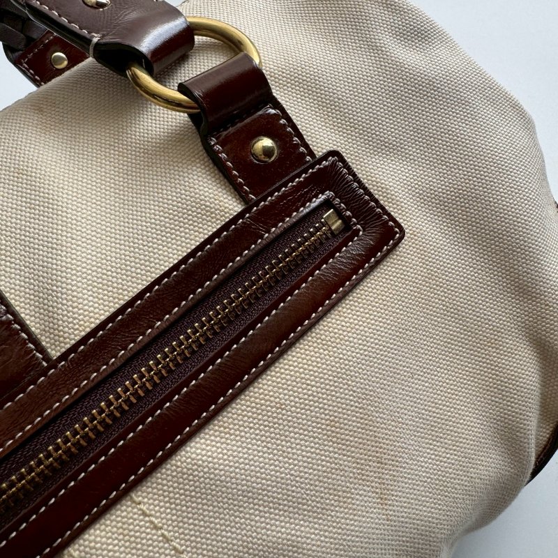 COACH 米白帆布拚咖色肩背包-30