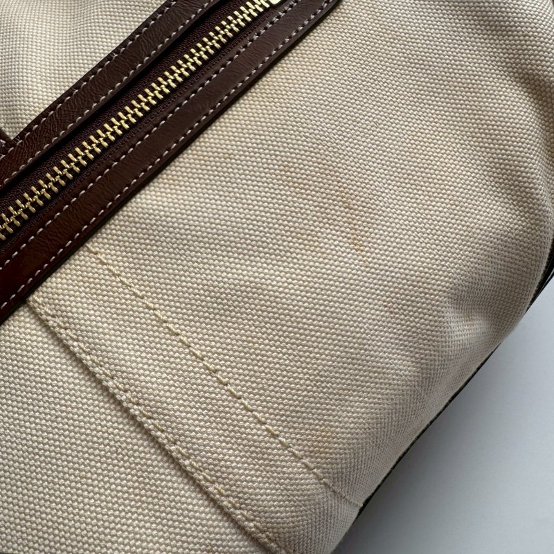 COACH 米白帆布拚咖色肩背包-31