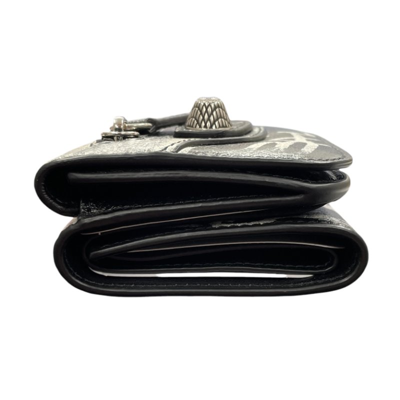 BALENCIAGA 巴黎世家 Le Cagole 塗鴉三折短夾 皮革 黑色 銀釦-2