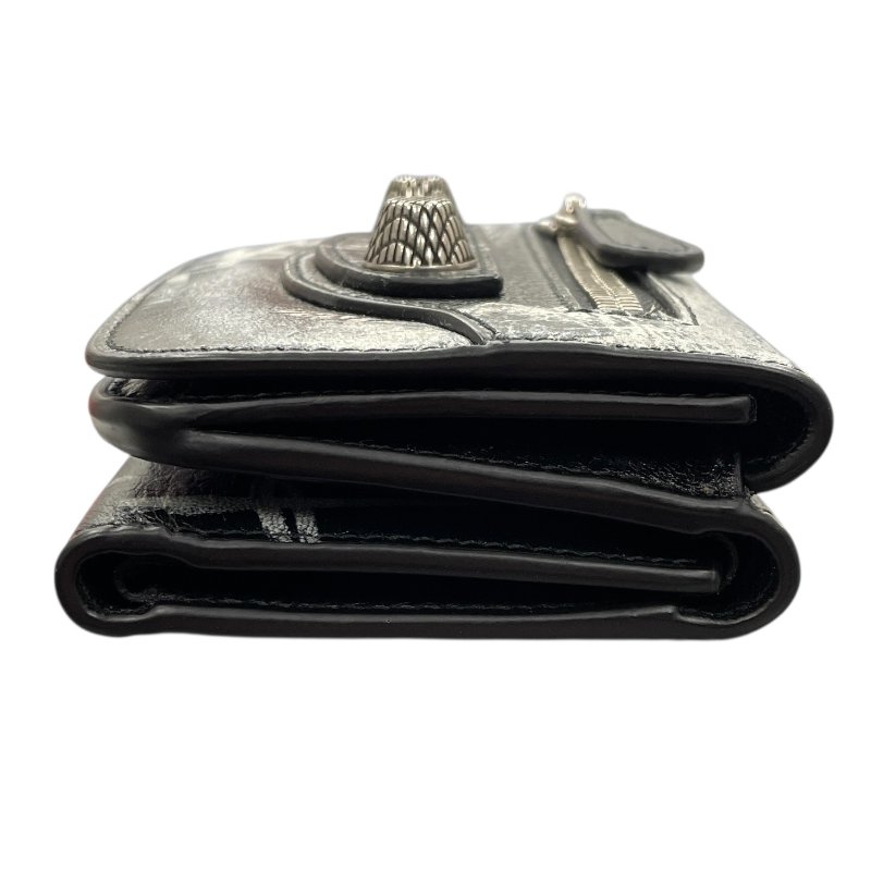 BALENCIAGA 巴黎世家 Le Cagole 塗鴉三折短夾 皮革 黑色 銀釦-3