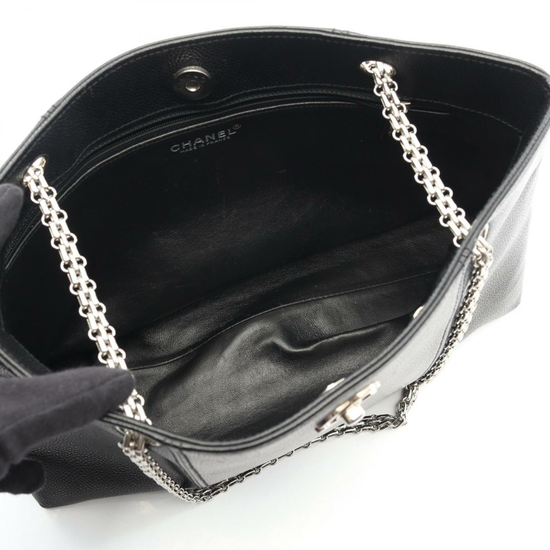 香奈兒 COCO 標誌手提鏈條單肩背包 小牛皮 黑色 二手 女士 CC-2