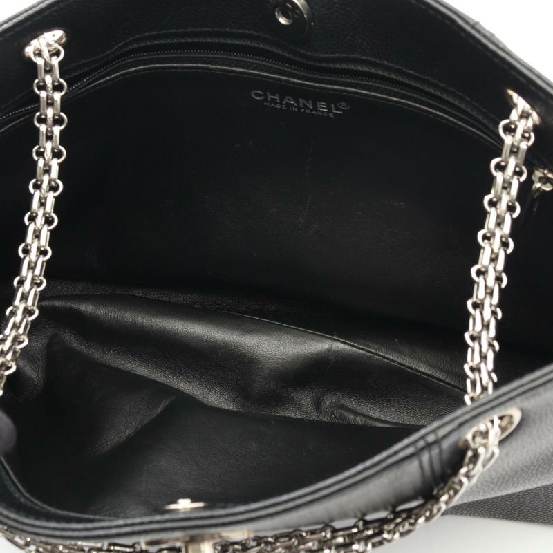 香奈兒 COCO 標誌手提鏈條單肩背包 小牛皮 黑色 二手 女士 CC-8
