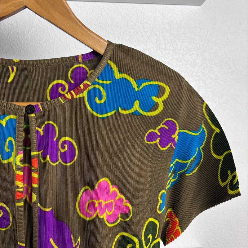 絕版收藏 ::三宅一生 Issey Miyake :: Pleats Please PP 鬥牛雲圖樣 秋香色外罩衫 上衣 3號-2