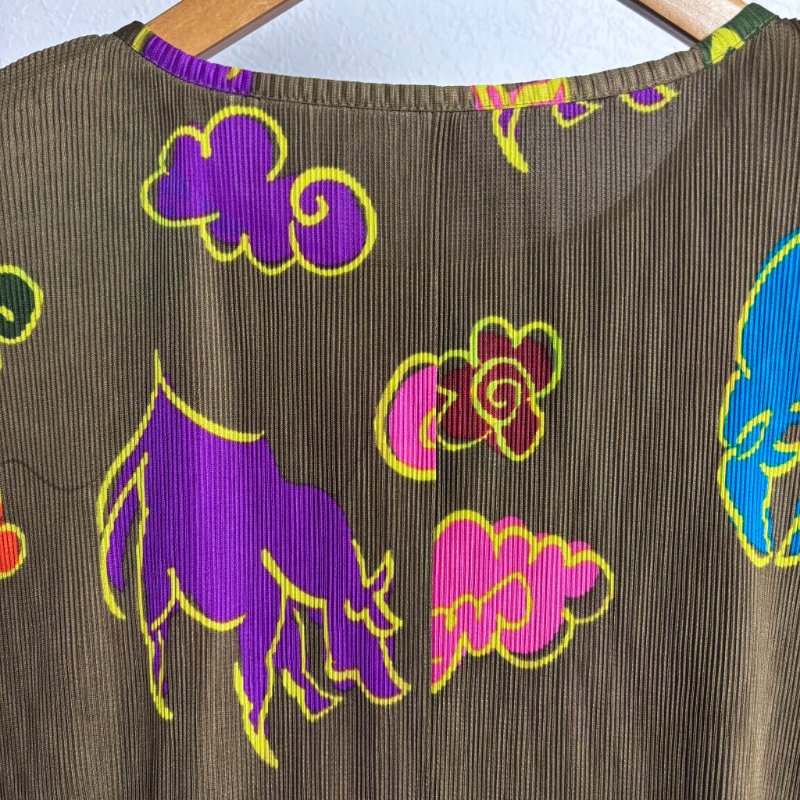 絕版收藏 ::三宅一生 Issey Miyake :: Pleats Please PP 鬥牛雲圖樣 秋香色外罩衫 上衣 3號-9