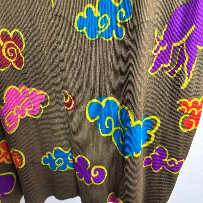 絕版收藏 ::三宅一生 Issey Miyake :: Pleats Please PP 鬥牛雲圖樣 秋香色外罩衫 上衣 3號-12