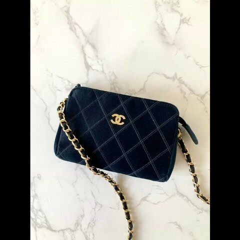 【LA LUNE】絕版古董包 Chanel黑色水鑽絲絹包 側背包 斜背包 中古二手小包