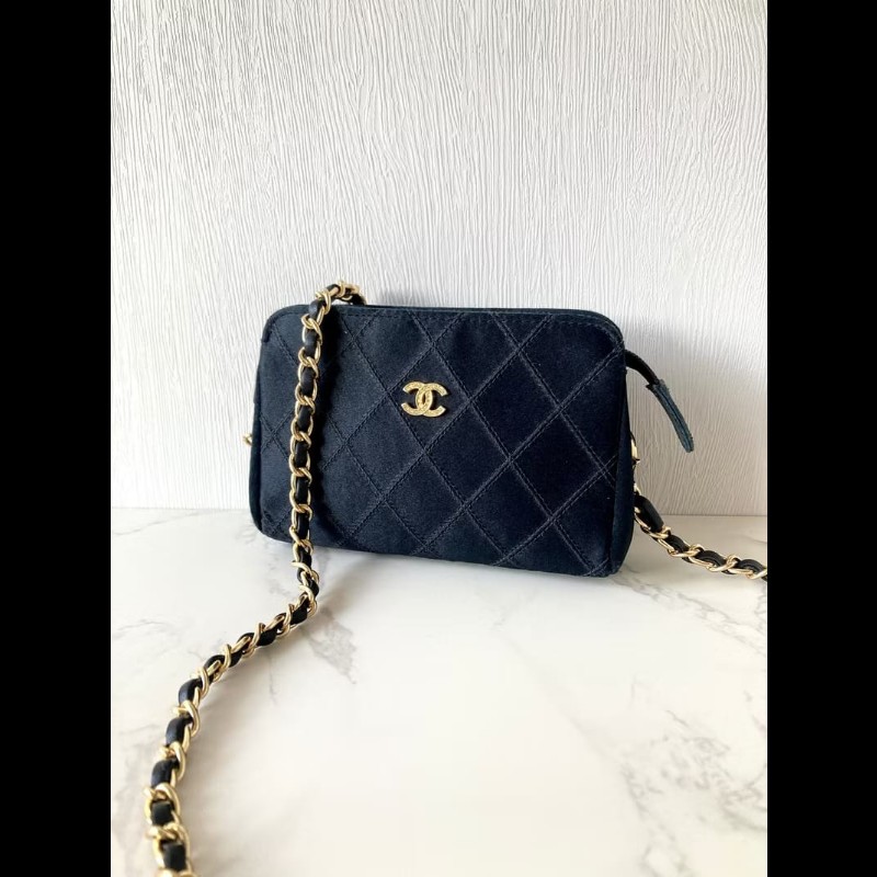 【LA LUNE】絕版古董包 Chanel黑色水鑽絲絹包 側背包 斜背包 中古二手小包-2