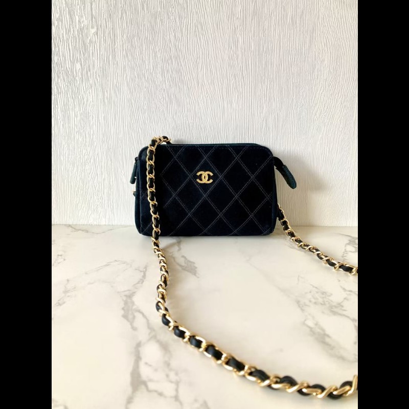 【LA LUNE】絕版古董包 Chanel黑色水鑽絲絹包 側背包 斜背包 中古二手小包-3