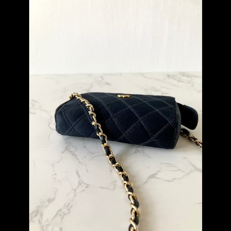 【LA LUNE】絕版古董包 Chanel黑色水鑽絲絹包 側背包 斜背包 中古二手小包-4