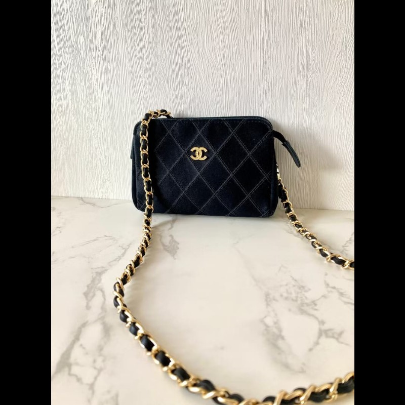 【LA LUNE】絕版古董包 Chanel黑色水鑽絲絹包 側背包 斜背包 中古二手小包-5