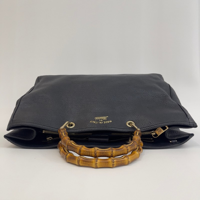 Gucci/古馳黑色竹節全皮單肩斜挎包-3