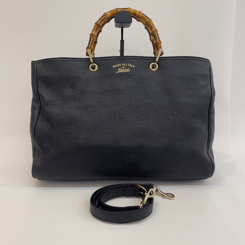 Gucci/古馳黑色竹節全皮單肩斜挎包-8