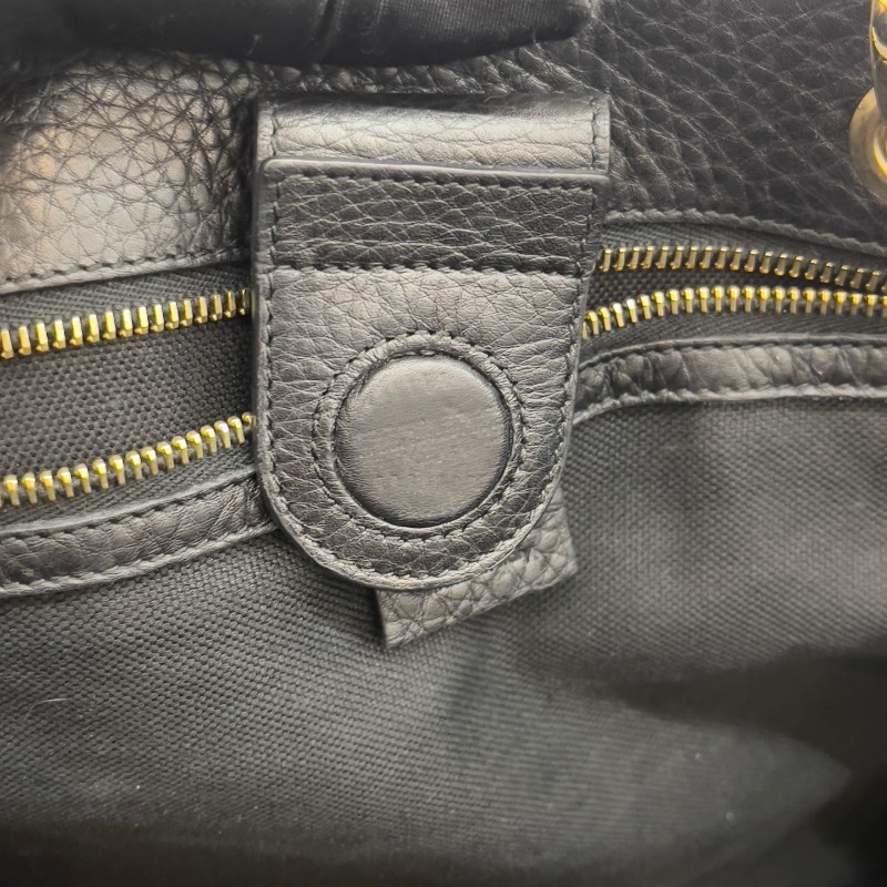 Gucci/古馳黑色竹節全皮單肩斜挎包-14