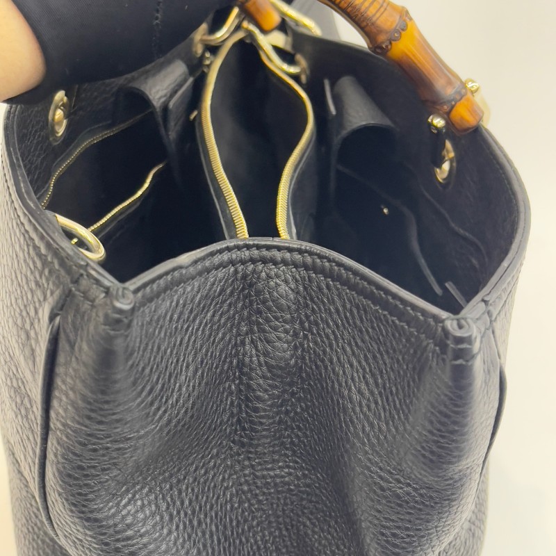 Gucci/古馳黑色竹節全皮單肩斜挎包-17