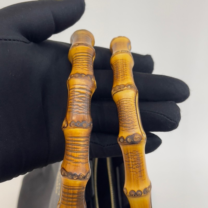 Gucci/古馳黑色竹節全皮單肩斜挎包-18