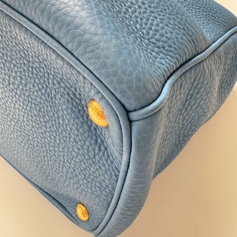 PRADA 藍色經典立體三角牌防刮牛皮手提兩用包-5