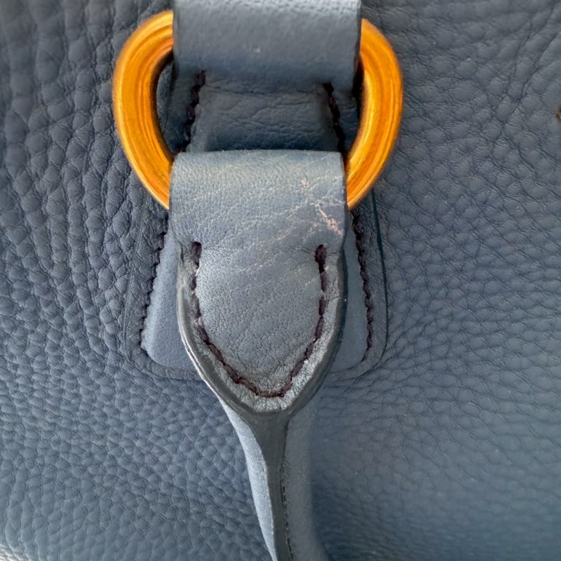 PRADA 藍色經典立體三角牌防刮牛皮手提兩用包-9