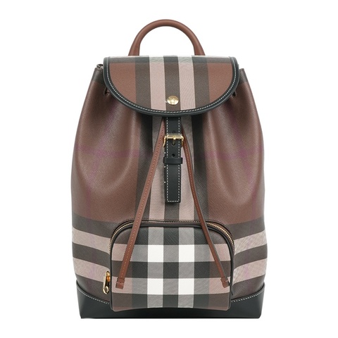 經典格紋翻蓋束口後背包(暗樺木棕色)