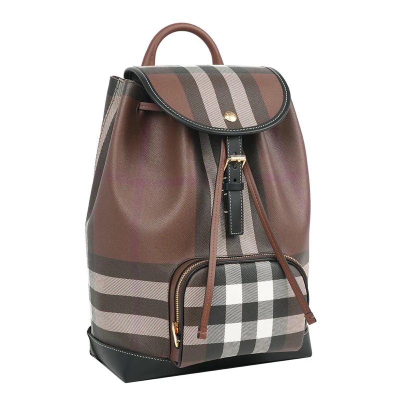 經典格紋翻蓋束口後背包(暗樺木棕色)-1
