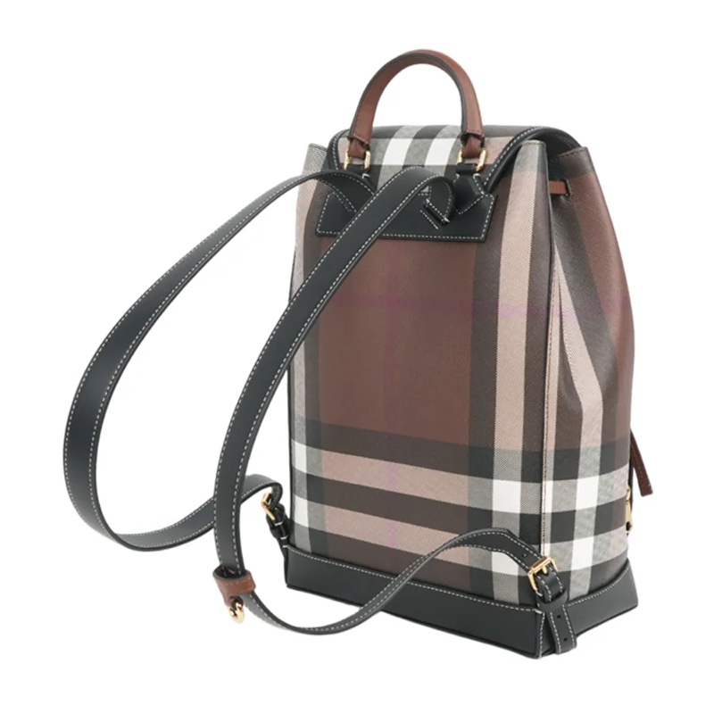 經典格紋翻蓋束口後背包(暗樺木棕色)-4