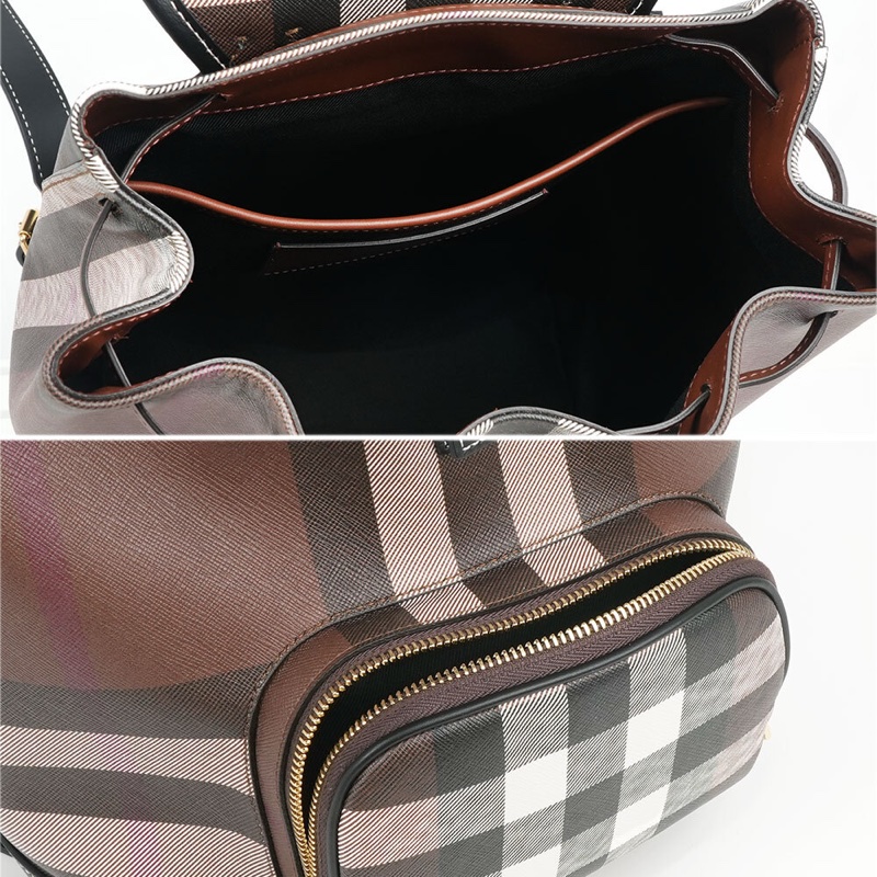 經典格紋翻蓋束口後背包(暗樺木棕色)-5