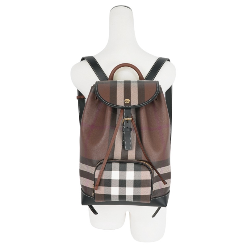 經典格紋翻蓋束口後背包(暗樺木棕色)-6