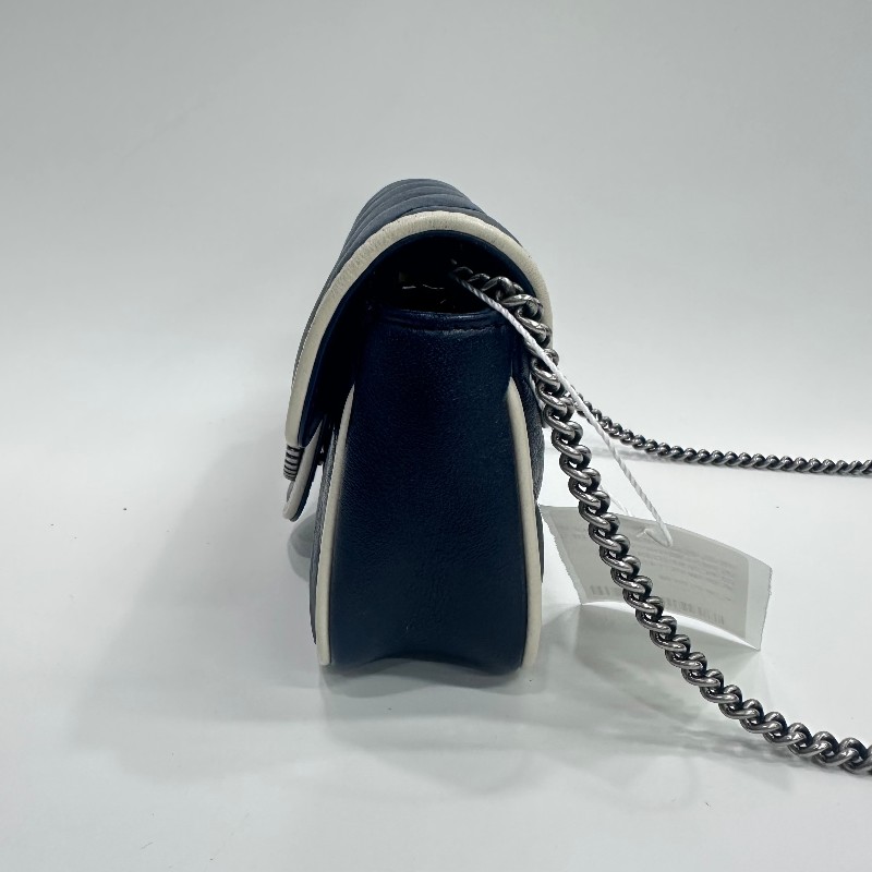 Gucci/古馳馬蒙mini迷你藍拼白有龍蝦扣斜挎包。-1