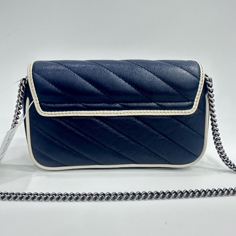 Gucci/古馳馬蒙mini迷你藍拼白有龍蝦扣斜挎包。-2