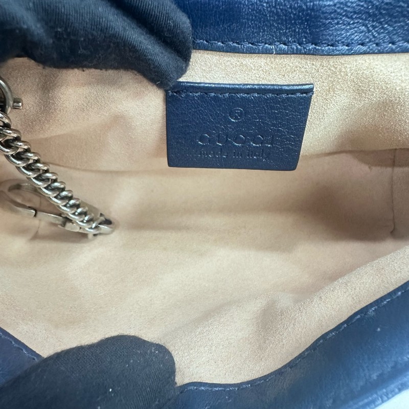 Gucci/古馳馬蒙mini迷你藍拼白有龍蝦扣斜挎包。-3