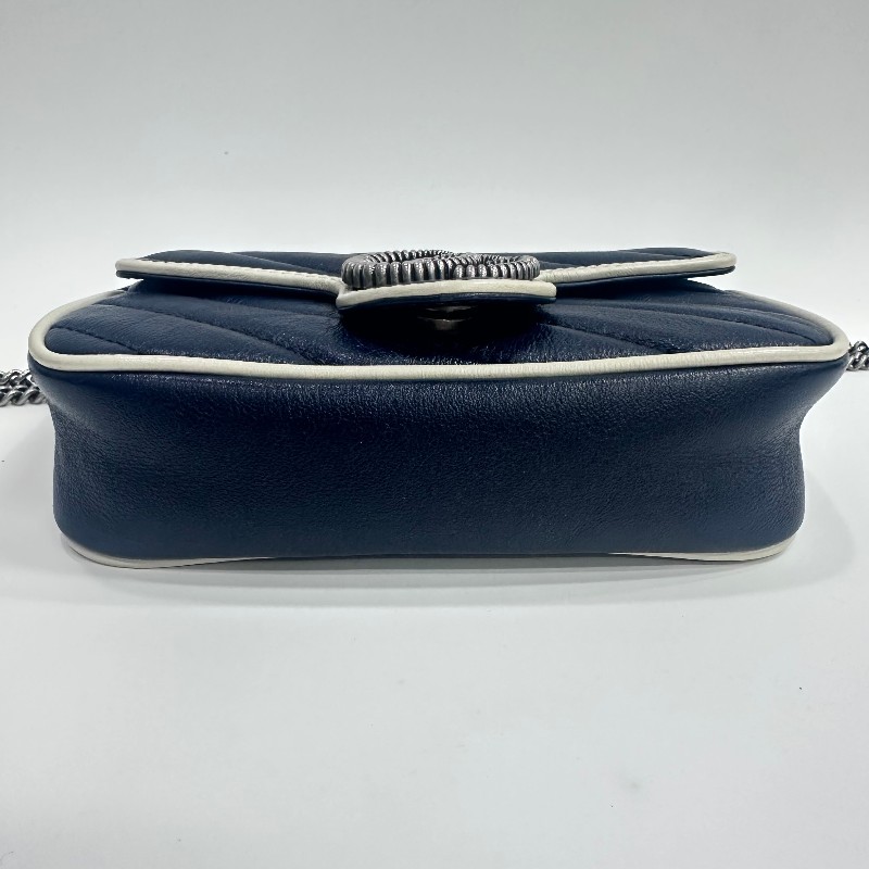 Gucci/古馳馬蒙mini迷你藍拼白有龍蝦扣斜挎包。-5