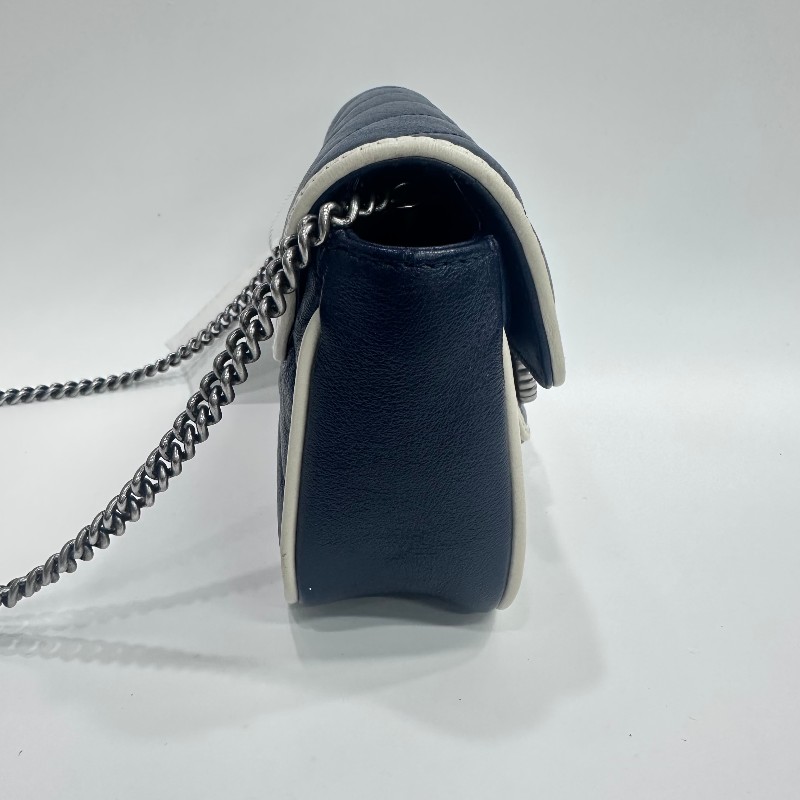 Gucci/古馳馬蒙mini迷你藍拼白有龍蝦扣斜挎包。-6