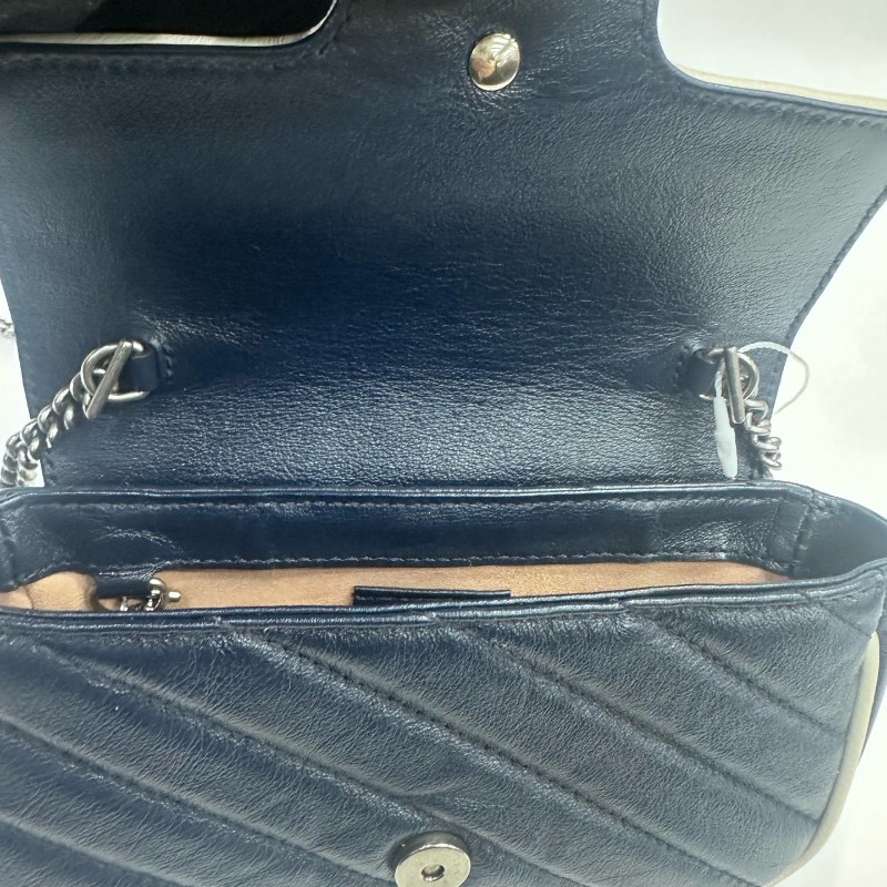 Gucci/古馳馬蒙mini迷你藍拼白有龍蝦扣斜挎包。-7