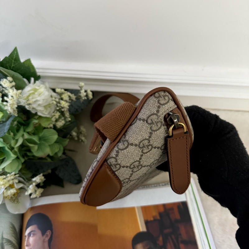GG Emblem 塗層帆布及皮革腰包/胸口包(烏木/深棕色)-2