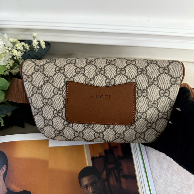 GG Emblem 塗層帆布及皮革腰包/胸口包(烏木/深棕色)-3