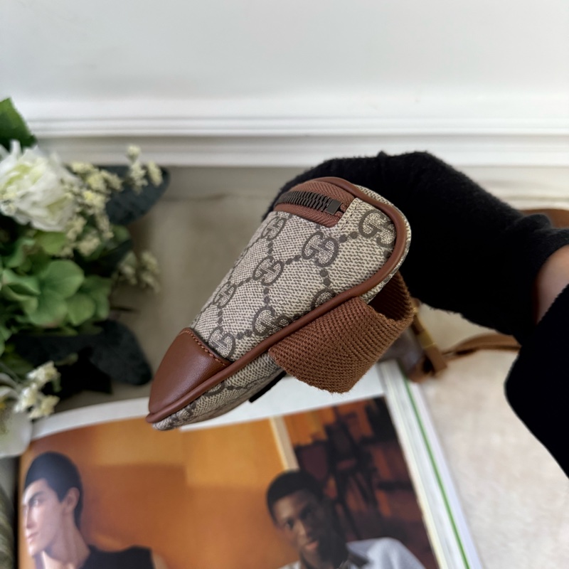 GG Emblem 塗層帆布及皮革腰包/胸口包(烏木/深棕色)-4