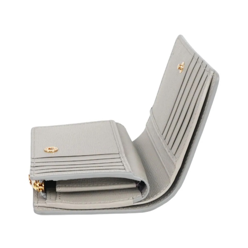 金字Logo 拉鍊零錢袋暗釦二折中夾(灰色)-5