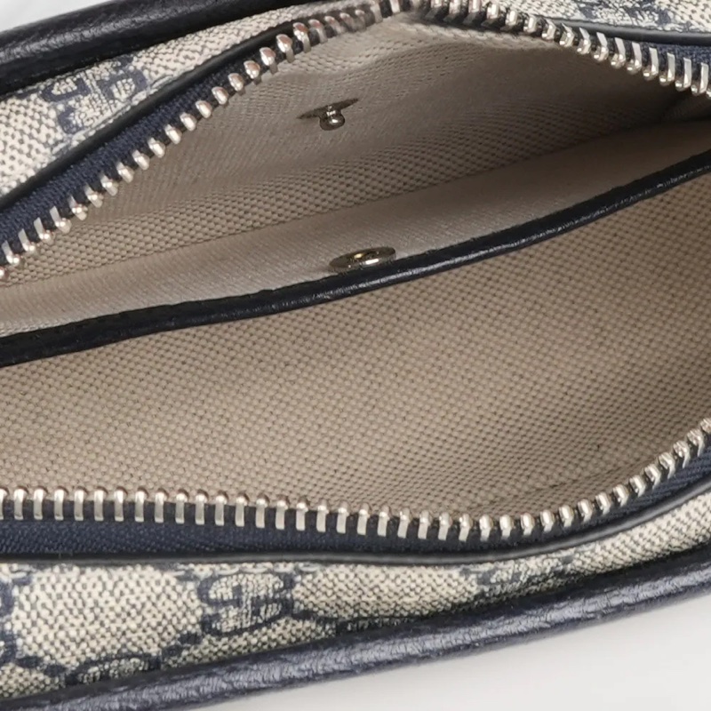 Interlocking G 塗層帆布拉鍊迷你斜背包(米色/黑藍色)-5