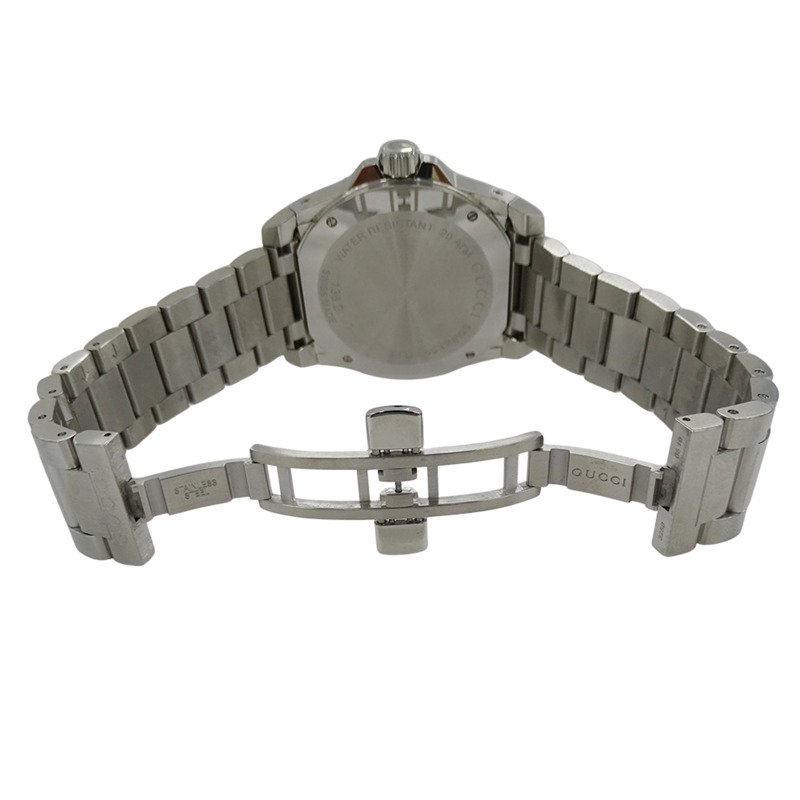 Gucci 男士潛水日期石英錶，不鏽鋼材質，136.2毫米，銀色/海軍藍，YA136203-3