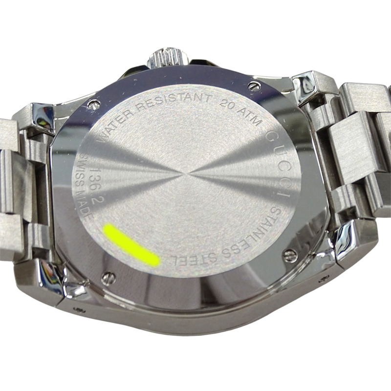 Gucci 男士潛水日期石英錶，不鏽鋼材質，136.2毫米，銀色/海軍藍，YA136203-8