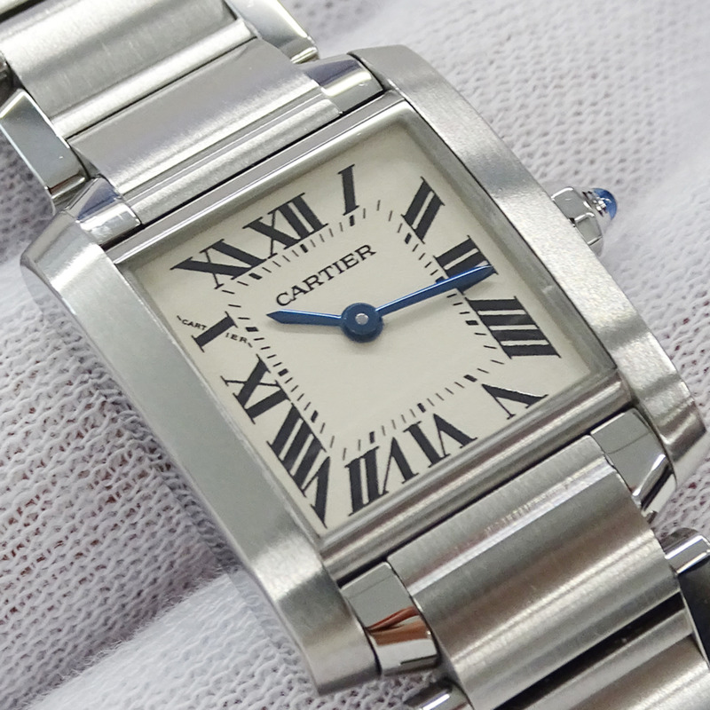 卡地亞 Tank Française 女士腕錶，小型石英錶，不鏽鋼錶殼，型號 W51008Q3，銀色/象牙色，拋光處理-11