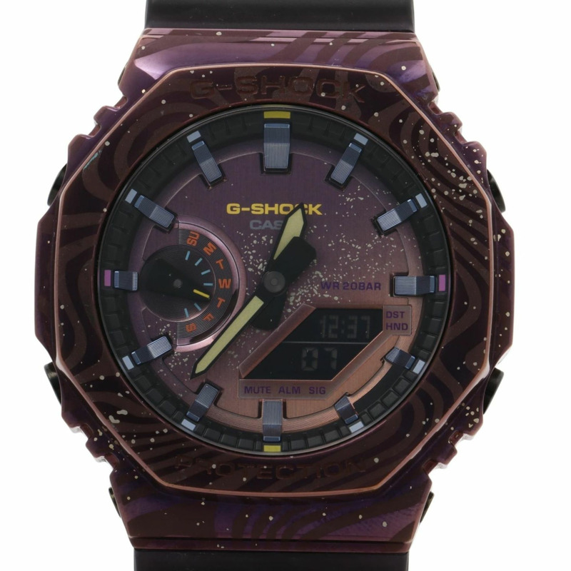 卡西歐 G-SHOCK 2100 系列 GM2100MWG1AJR 男士腕錶，紫色不鏽鋼樹脂錶殼，銀河系圖案-0